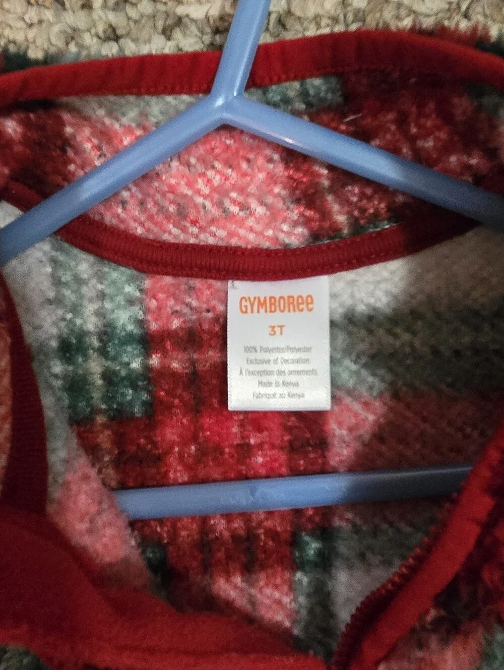 Gymboree Red, White & Green Plaid Sherpa Half-Zip Hoodie